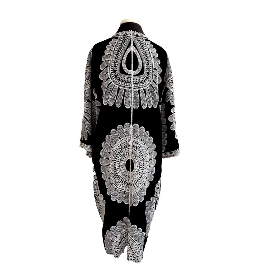 Black Embroidered Kimono Duster Open Front Size XL by Pinky - Picture 3 of 10